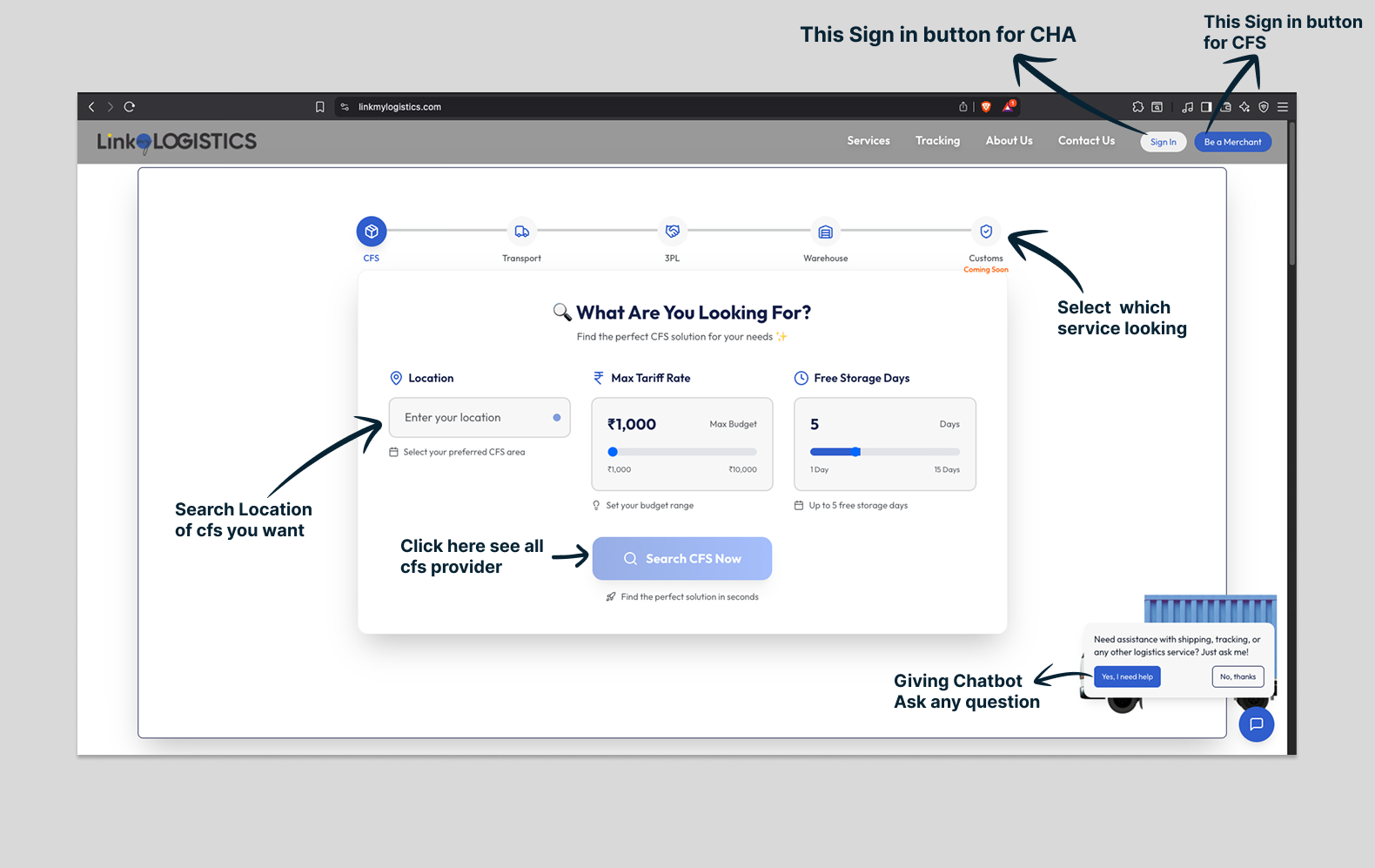 Website Page - Navigate and Choose Services